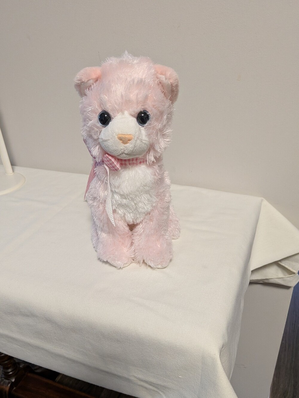 Ty 2015 Duchess Pink White Kitten Cat Blue Eyes Checker Print Bow Ribbon 9”